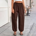 thumbnail image 7 of Womens Wide Leg Balloon Pants Casual Trendy Elastic Waist Wide Leg Harem Pants Baggy Pleated by Yigetop Coffee S, 7 of 7