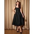 thumbnail image 6 of Black Vintage Jacquard Fit & Flare Midi Dress With Pockets Elegant Party Holiday Dress, 6 of 7