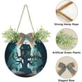 thumbnail image 2 of Halloween Tree House Welcome Sign Front Door Round Wall Door Sign with Flowers Hanging Sign for Entryway Front Porch Hallway Yard Garden Home Decor, 2 of 7