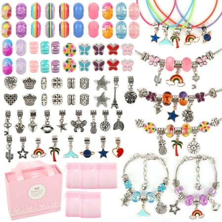 Koralakiri 91 Pcs Charms Bracelets Making Kit Including Snake Chains, DIY Gift for Kids, Jewelry Making Supplies for Arts and Crafts for Teen Girls Ages 6-12