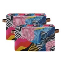 Yayeee 2 Pack Canvas Storage Basket with Handles for Shelves Fabric Bins Closet Organizer, Stripes Pattern