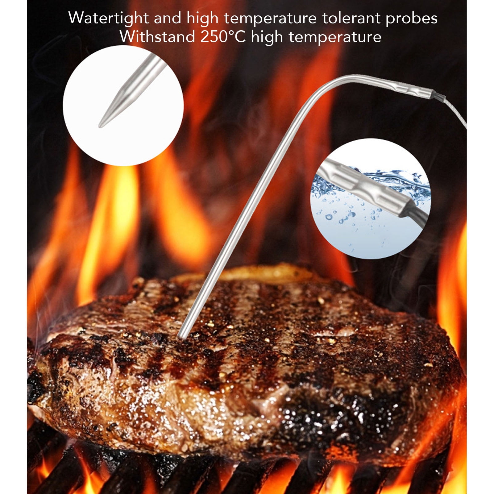 NFTIGB Meat Thermometer Touchscreen 2 Probes Digital Grill Thermometer with Timer for BBQ Beef Turkey Kitchen Cooking, 3.1 inches / 7.9 cm
