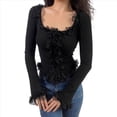 thumbnail image 2 of Blusa Corta con Volantes y Botones de Larga Acampanada para Mujer Negro L, 2 of 7