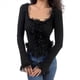 thumbnail image 2 of Blusa Corta con Volantes y Botones de Larga Acampanada para Mujer Negro L, 2 of 7