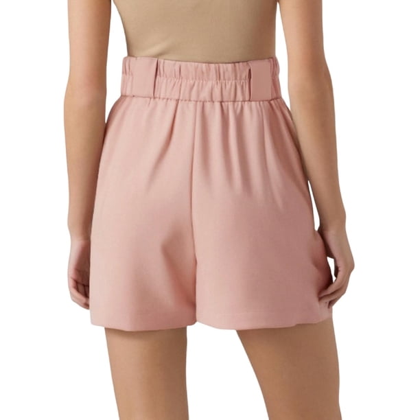 Pantalones cortos de cintura alta para mujer - Abertura lateral, bolsillos - Informal de negocios - Espalda elástica, cierre con cremallera - Tallas S-XXL