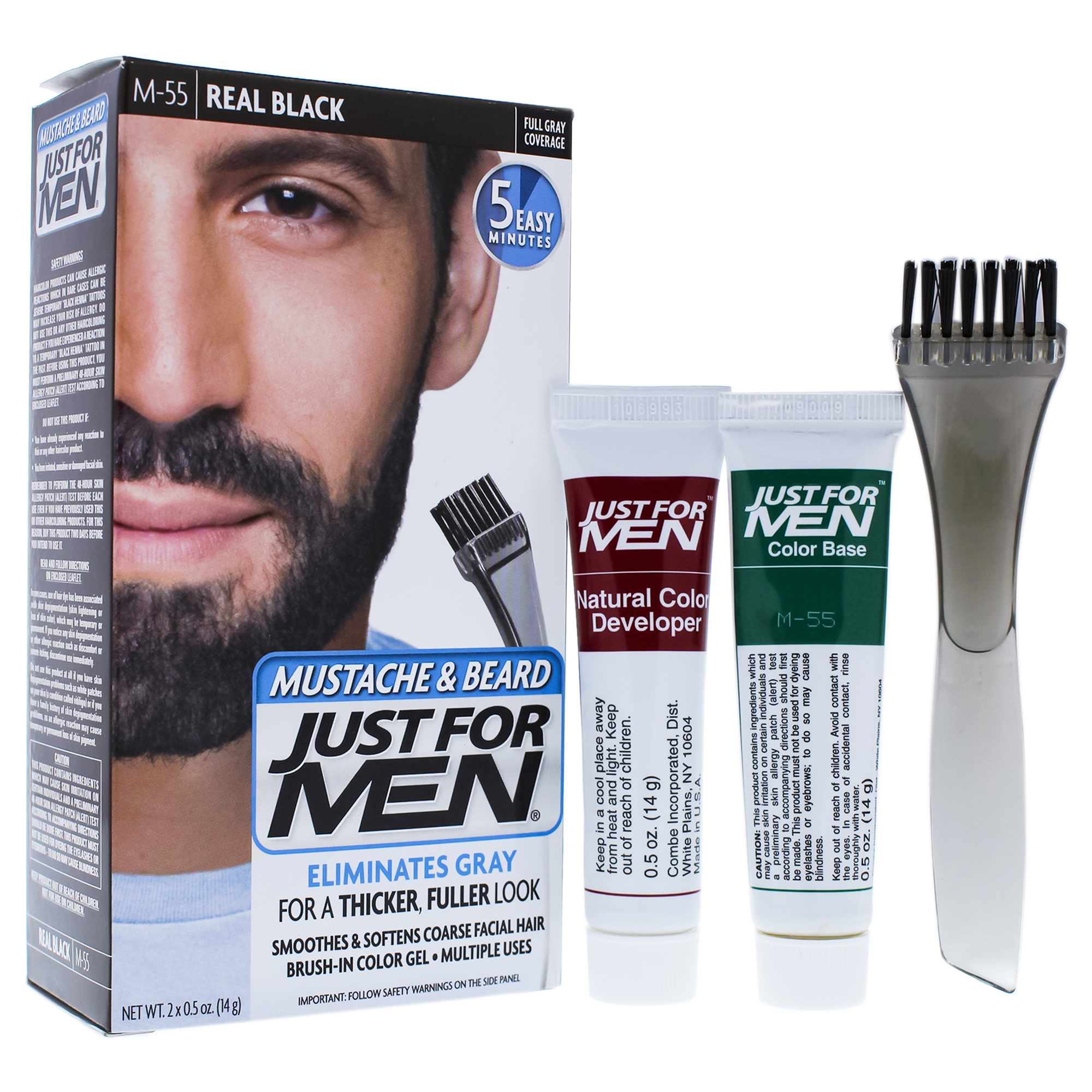 BrushIn Color Gel Mustache & Beard Real Black M55 by Just For Men