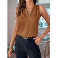 thumbnail image 2 of Womens Pleated Tank Tops V Neck Casual Sleeveless Blouses Summer Basic Vest Shirt Camel S, 2 of 4