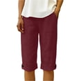 thumbnail image 2 of VV AVEORS Linen Bermuda Shorts For Women Straight Leg Knee Length Casual Capri Pants Drawstring Lightweight Summer Beach Short Capris Wine 2XL, 2 of 8