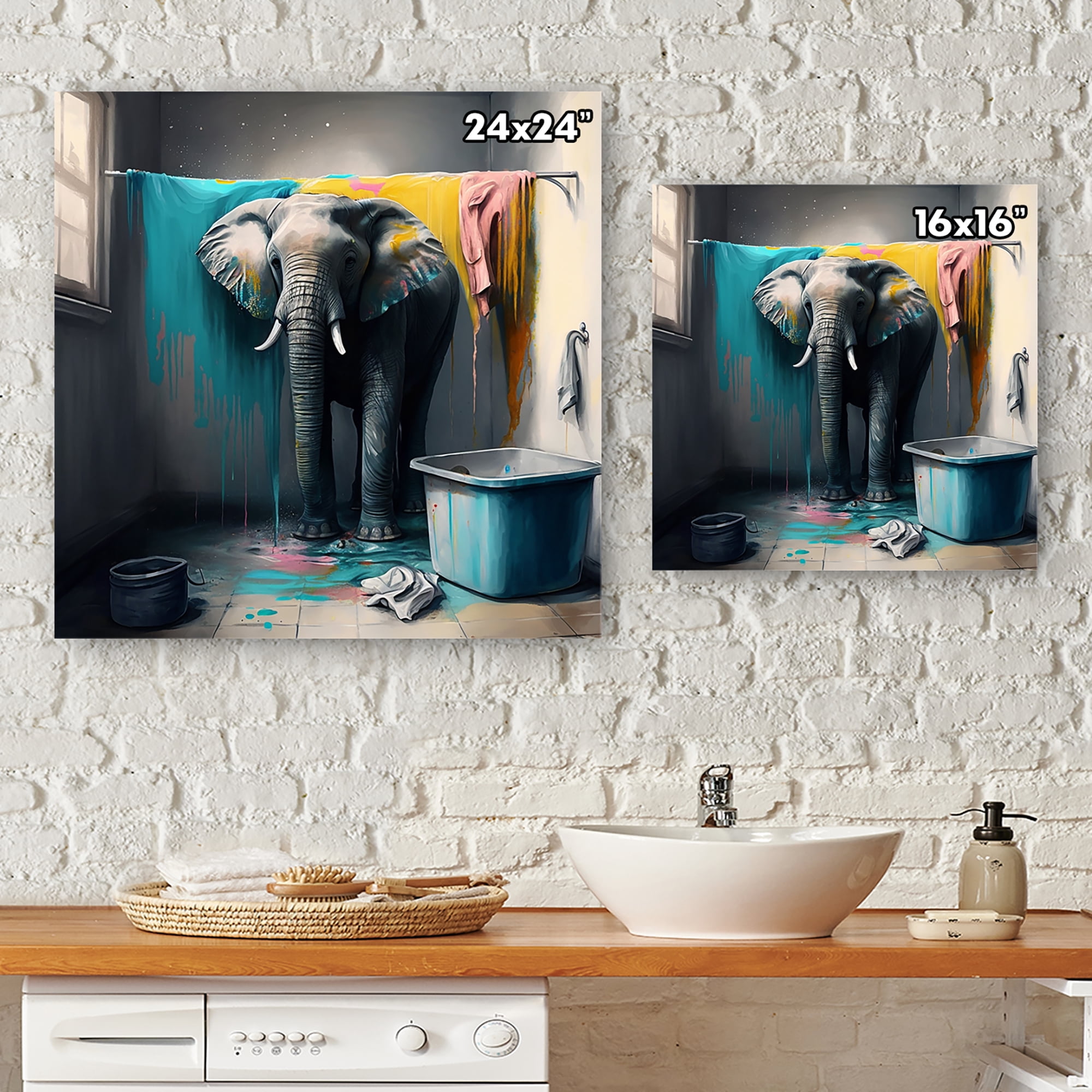 Designart Elephant In Laundry Room Canvas Wall Art