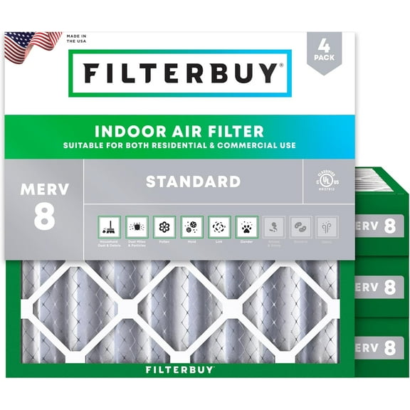 Filterbuy 18x18x4 MERV 8 Dust Defense, Pleated HVAC AC Furnace Air Filters (4-Pack)