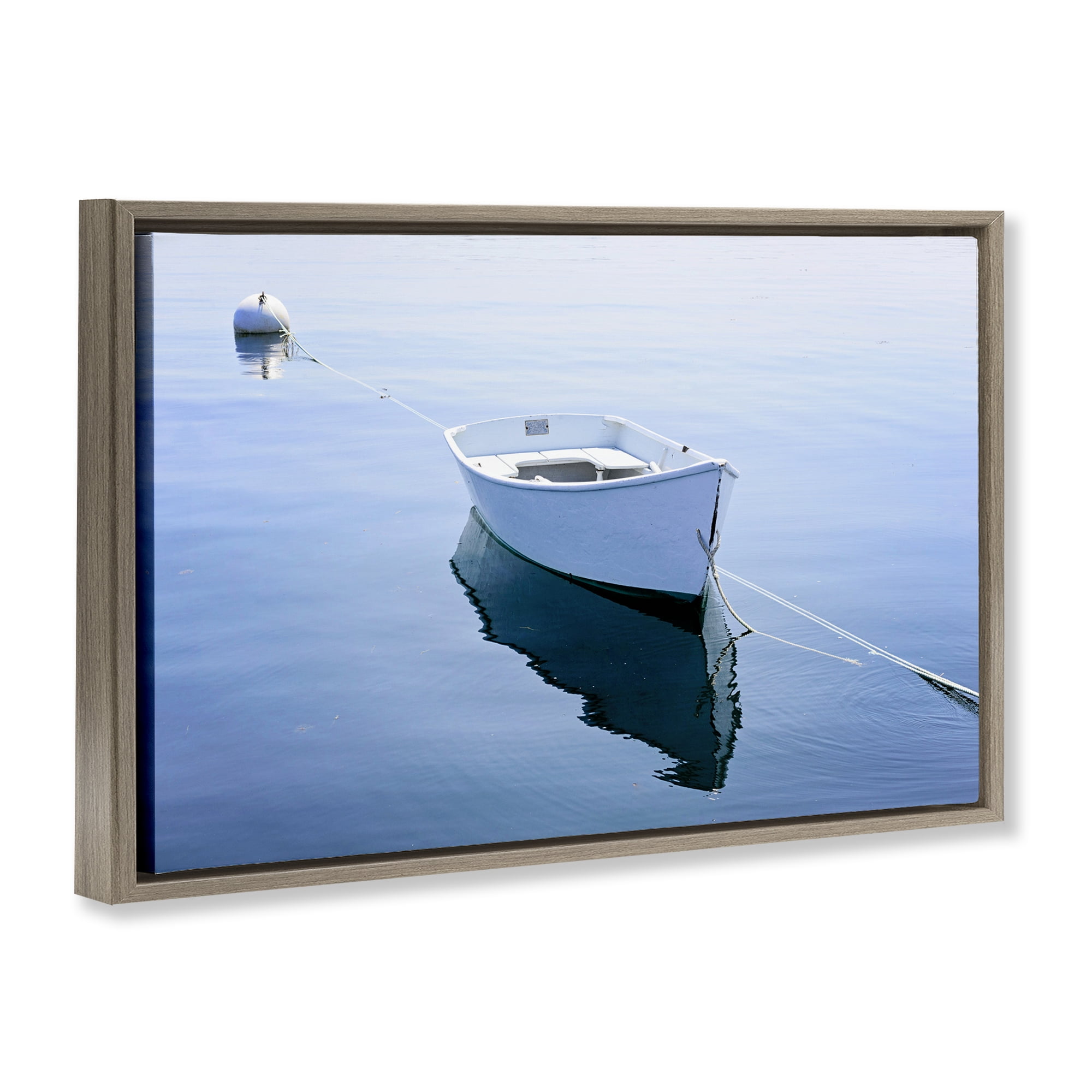 Stupell Industries Boat Tied to Dock Brown Framed Floater Canvas Wall Art, design by JLM Photographs