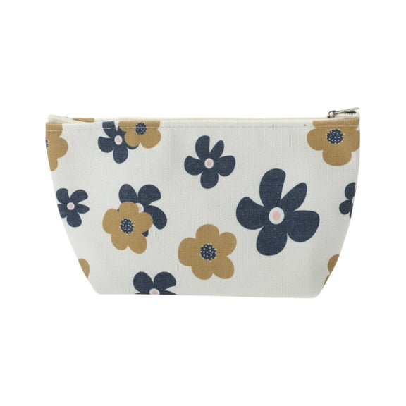 Unique Bargains 1 Pc Durable Print Makeup Bag Yellow Navy Blue Polyester