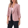 thumbnail image 4 of INSPIRE CHIC Shawl Lapel Blazer for Women 3/4 Sleeves Pocket Single Button Work Suit L Pink, 4 of 6