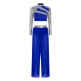 thumbnail image 3 of Raenseen Women Lyrical Dance Outfits Sets Sequins Rhinestones Crop Top with Mesh Sheer Pants Royal Blue M, 3 of 4