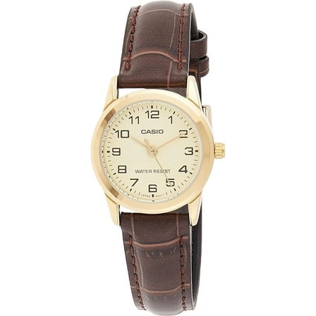 Casio Brown Leather Ladies Watch Analog Gold Face LTP-V001GL-9B