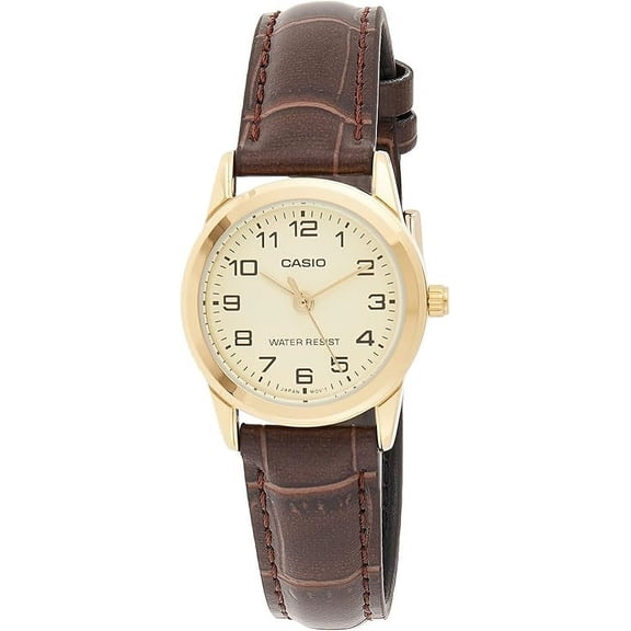 Casio Brown Leather Ladies Watch Analog Gold Face LTP-V001GL-9B