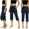 thumbnail image 3 of Fmbrln Capri Jeans for Women Stretchy Waist Solid Cropped Denim Capris with Pockets, 3 of 9