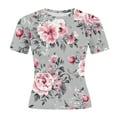 thumbnail image 3 of cocolona Summer Crop Tops for Women Short Sleeve Crew Neck Slim T-shirts Fashion Casual Floral Print Blouses Basic Tees, 3 of 7