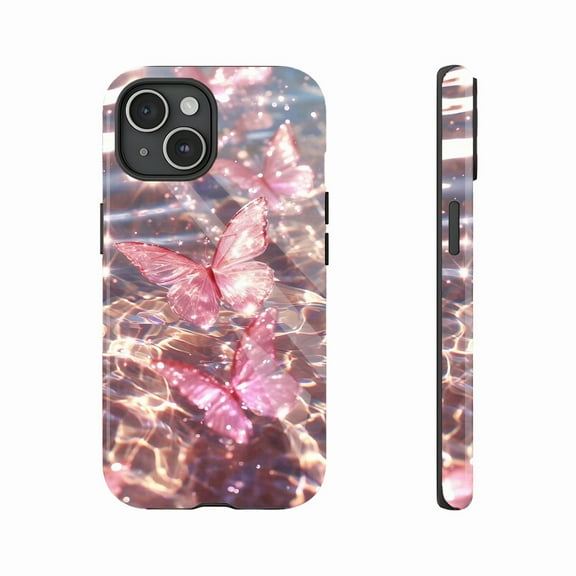 Elegant Pink Butterfly Glitter Phone Case for Women with Sparkle Design - Shockproof Slim Fit Compatible with iPhone 11/12/13/14/15/16 (Pro Max/Plus)