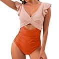 thumbnail image 2 of Women's One Piece Bikini Swimsuit Fashion Color Block with Removable Bra Pads No Underwire for Beach Swimming Vacation,Saffron,2XL, 2 of 7