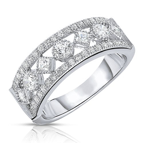 Tilo Jewelry - Sterling Silver Diamond-shaped & Round CZ Band (6 ...