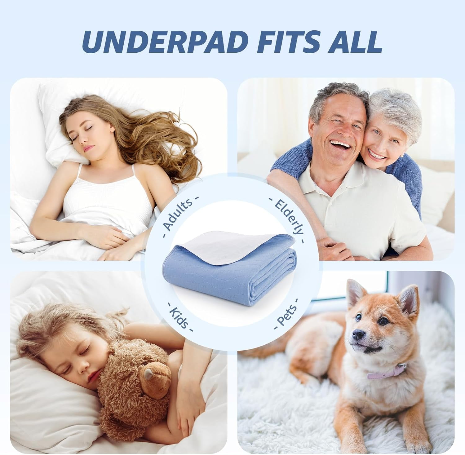 2 Pack 34” x 52” Extra Heavy Absorbency Washable Underpads, Waterproof Quick Drying Nursing Pads Incontinence Bed Pads, Reusable Washable Pee Pads for Dogs, Diaper Changing & Adults