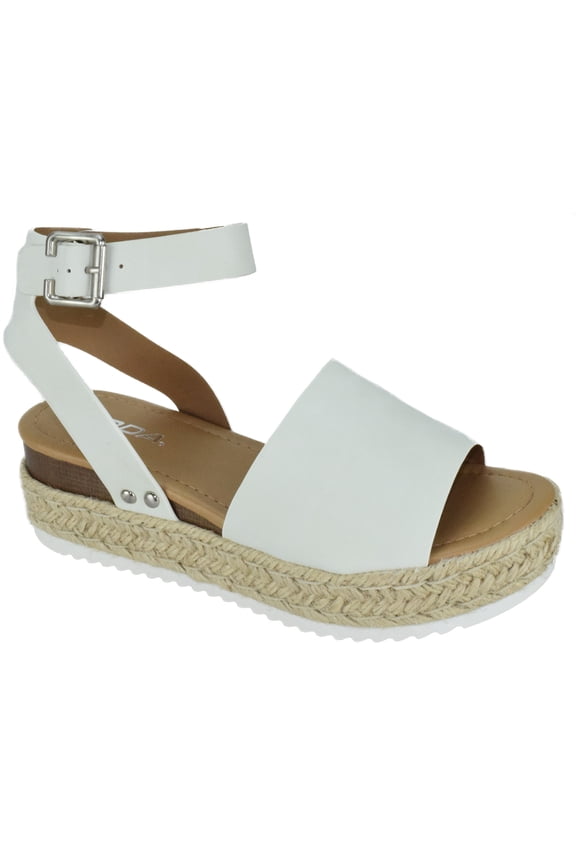 Women Wedge Sandals Open Toe Ankle Strap Flatform Espadrilles Trim Platform TOPIC-S White 9