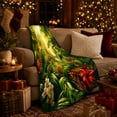 thumbnail image 3 of Golden Sunlit Rainforest with Red Tropical Flowers, Botanical Jungle Art for Plant Lovers, Birthday Gift, Soft Flannel Blanket for Bedroom, Fresh Tropical Home Decor, 3 of 9