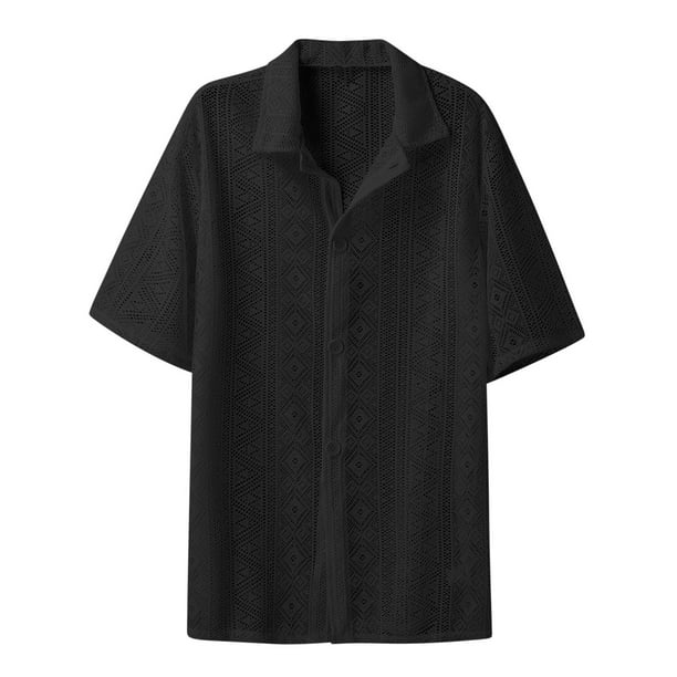 Jersey Elvqul Hombre Manga Corta Economicas Negro Solapa Liso