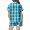 thumbnail image 4 of Checkered Pajamas Short Set Plaid Silk Pajamas Girls stain Short Sleeve Easter Pascha Pj Set Sleepwear Clothes Set Trendy Fashion Loungewear SetWith Pockets #Light Blue 12-13 Years, 4 of 4