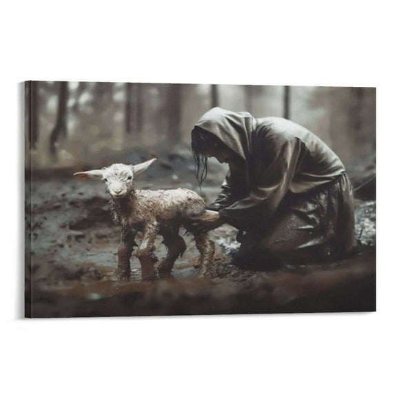 Jesus Canvas Painting Jesus Chasing The Lost Lamb Wall Art God Bible Painting Canvas Art Poster and Wall Art Picture Print Modern Family bedroom Decor Posters 12x18inch(30x45cm)