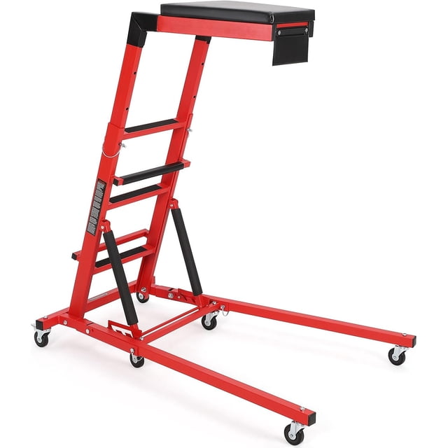 Top Automotive Creeper 48-68 In Adjustable Height High Side Creeper 400 lb Capacity Foldable Garage Creeper with 6 Swivel Casters Red