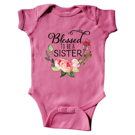 

Inktastic Blessed to Be a Sister with Pink Flowers Gift Baby Boy or Baby Girl Bodysuit
