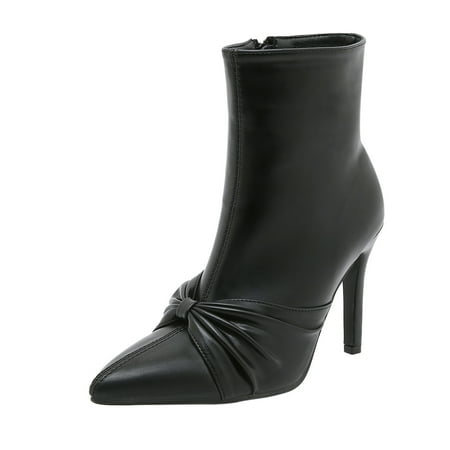 

Stiletto Heel Ankle Boots For Women US Pleated Bow Design Elegant Fashion Ladies Casual Comfort Wedding Shoes Ladies Lightweight Faux Leather Zip Up Ankle Boots Sale Clearance US Size 4 5 6 7 8 9