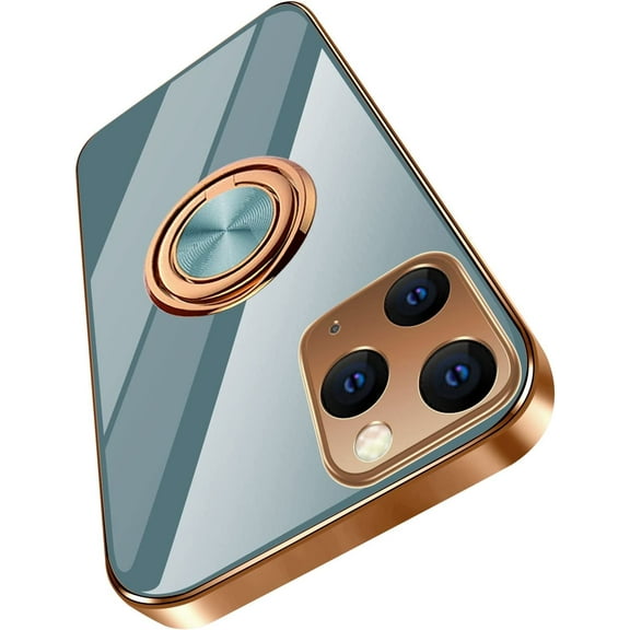 Case for iPhone 11 Pro Case 5.8" Finger Ring Holder Stand Electroplated Silicone Soft Flexible TPU Frame Shock-Absorption Bumper Cover Phone Cases - Gray