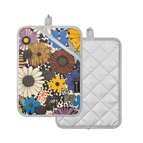 Yayeee Pot Holders Kitchen Heat Resistant with Pocket 7"x9.8" Cotton Oven Cooking Hot Pads, Beige Flowers