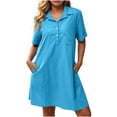 thumbnail image 2 of Summer Dress for Women Collared Short Sleeve Half Button Down Loose Casual Solid Dress with Pockets, 2 of 7