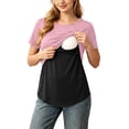 thumbnail image 2 of Hxshgdsn Womens Maternity Double Layer Nursing Top Short Sleeve Patchwork Round Neck for Breastfeeding（Pink/XL）, 2 of 9