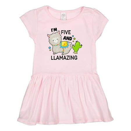 

Inktastic Im Five and Llamazing with Llama and Cactus Gift Toddler Girl Dress