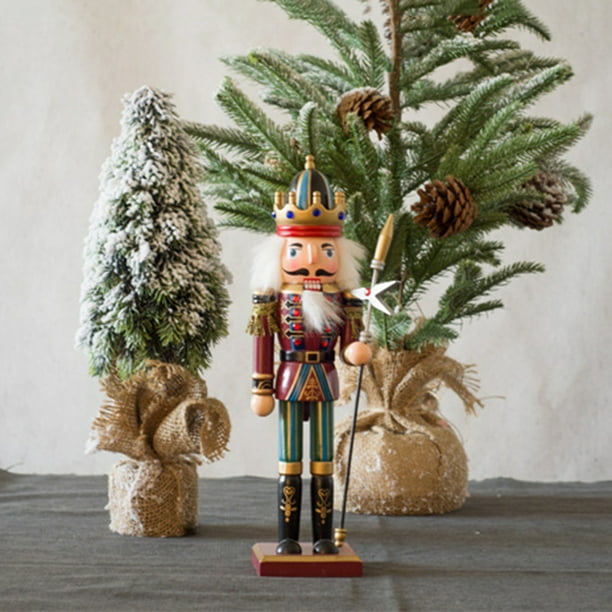 Mialoley Hot Sale 30CM Traditional Wooden Retro Nutcracker Soldier Ornaments with Red and Green Uniform for Holiday Christmas Decoration