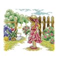 thumbnail image 1 of Girl in Garden Stamped Cross Stitch DIY Handmade Needlework 26x21cm 14CT, 1 of 9