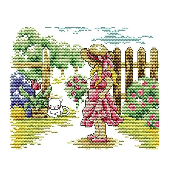 Stamped stitch Girl Pre-printed DIY Needlework Handcraft - 26x21cm 14CT