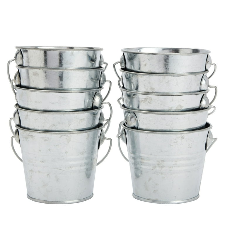 10 Pack Small Metal Buckets for Party Favors, Tiny Galvanized Silver Pails  for Crafts, Succulents (3.3 x 2.5 x 3 In) 