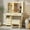 Beige, variant on Furnivado Vanity Desk with LED Lighted Mirror, 3 Adjustable Lighting Makeup Vanity Desk with 3 Storage Shelves, 5 Large Drawers and Storage Stool, Vanity with Power Outlet for Bedroom, White