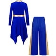 thumbnail image 4 of iiniim Girls Asymmetrical Lyrical Praise Dance Dress Liturgical Worship Church Robe with Palazzo Pants Set Blue 10, 4 of 7