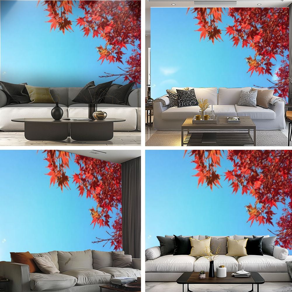 Peel and Stick Wallpaper autumn leaves japanese maple tree stand out against blue sky Modern Art Wall Mural Decor Self Adhesive and Removable 69in x 98in