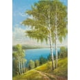 thumbnail image 2 of Glassl, Helmut 11x14 Black Ornate Wood Framed with Double Matting Museum Art Print Titled - BIRCHES AT THE LAKE II, 2 of 4