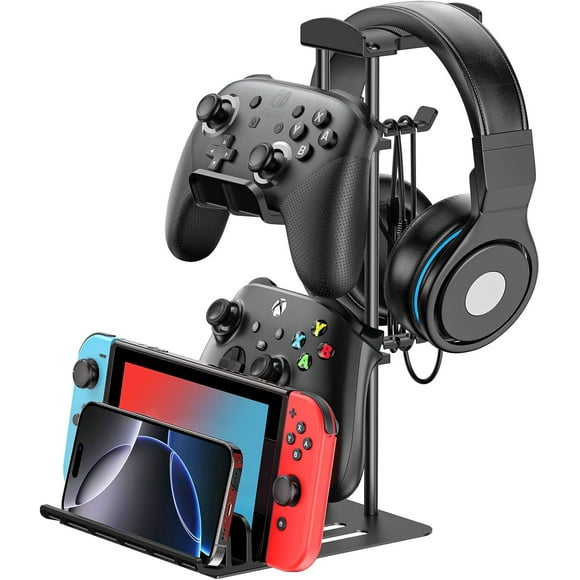 Premium Headphone and Game Controller Stand with Aluminum Support Bar - Universal Organizer for Headphones, Controllers, Switch, iPad, and Mobile Phones
