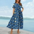 thumbnail image 2 of LOVZFMLL Summer Dresses for Women Short Sleeve A-Line Maxi Dresses Casual Floral Boho T-Shirt Dresses Flowy Beach Sundresses with Pockets Navy B XL, 2 of 5