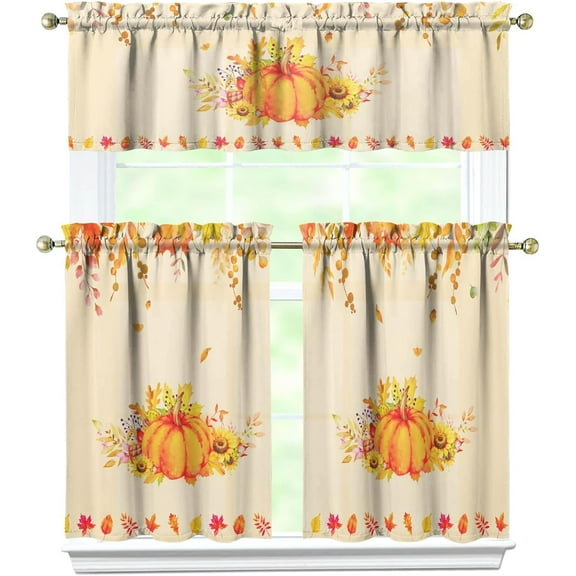 Autumn Kitchen Sets Autumn Leaves Decor Sunflower Thanksgiving Harvest Pumpkin Fall Kitchen Curtains Sets for Windows Fall Color Valance Curtains for Kitchen Autumn Themed Kitchen Fall Kitchen